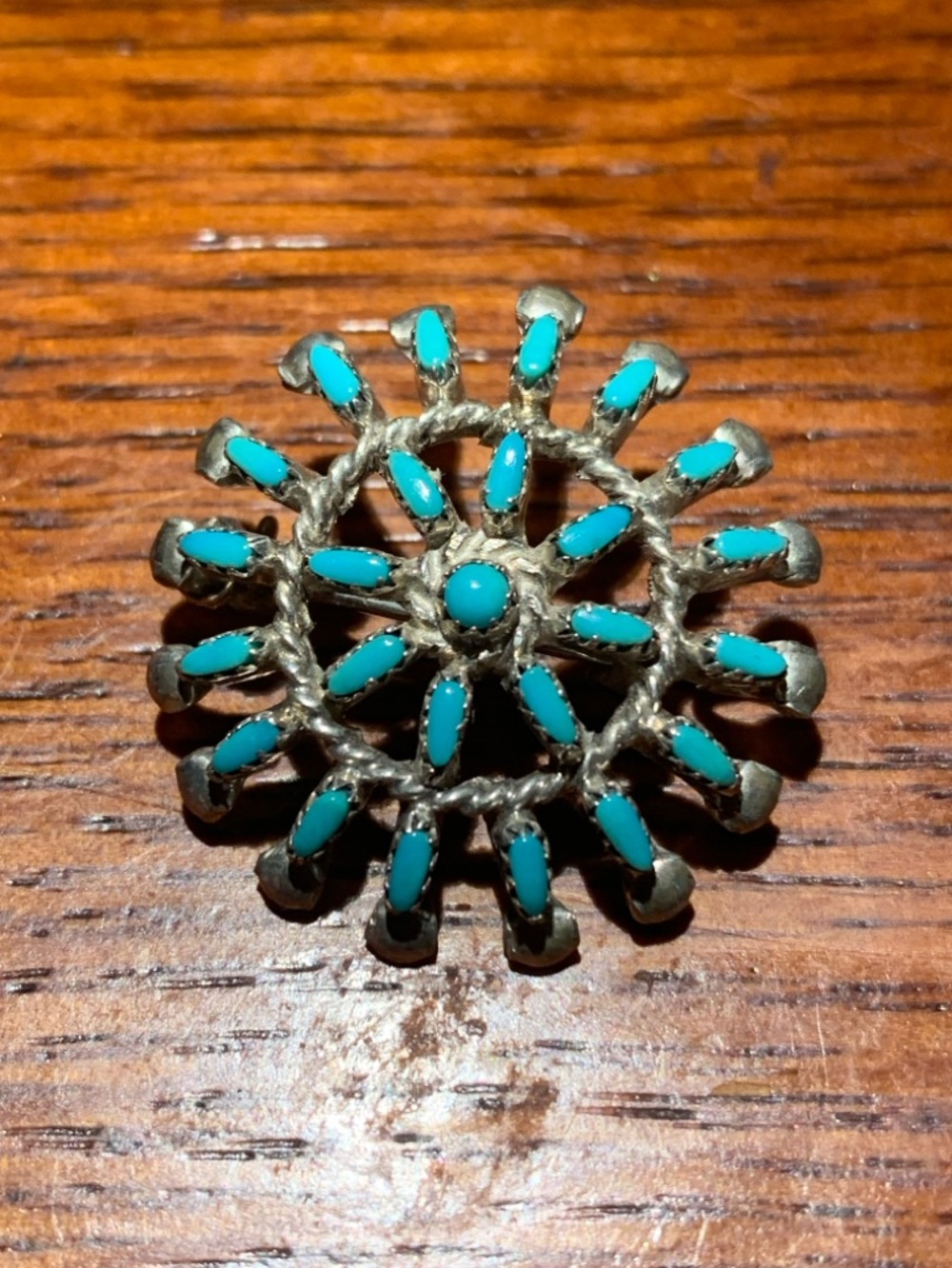 Zuni Needlepoint Sterling Turquoise Brooch Pendant 4.07 grams
